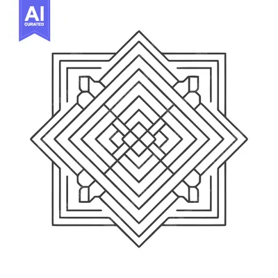 Geometric Star Mandala: Intricate Line Art Design on White Background