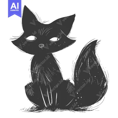 A Black Cat Sitting with a Long Tail and a Curious Expression