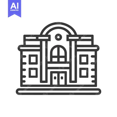 Aset desain premium: Minimalist Building Icon with Arched Entrance and Symmetrical Design