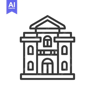 Minimalist Building Icon: Symmetrical Facade with Arched Windows and G