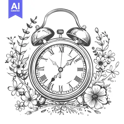 Vintage Alarm Clock Surrounded by Flowers and Vines