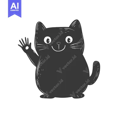 Aset premium populer: A Black Cat Waving Its Paw With a Big Grin