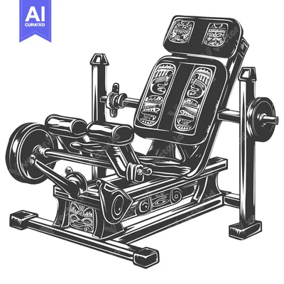 Vintage Black and White Illustration of a Leg Press Machine