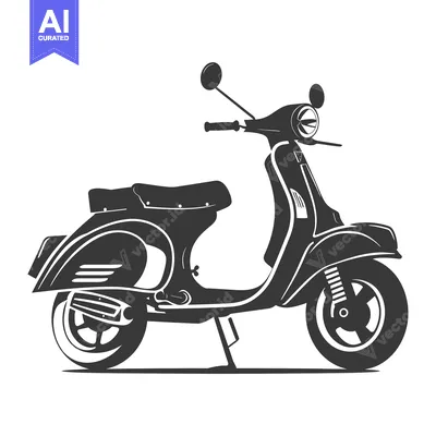 Vintage Black and White Scooter Illustration