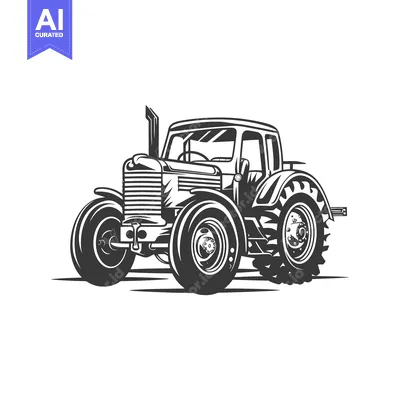 Aset desain premium: Vintage Black and White Tractor Illustration