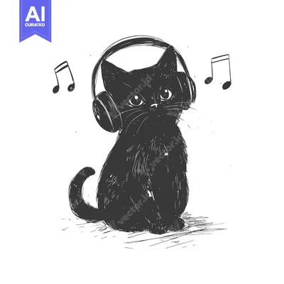 Popular premium asset: A Black Cat Wearing Headphones with Music Notes