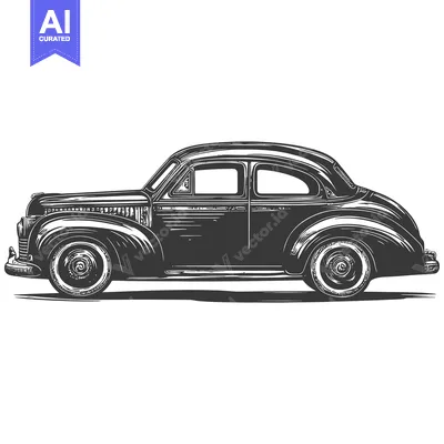 Vintage Car Side Profile Illustration in Black and White