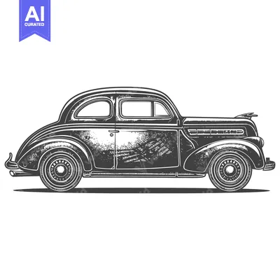 Vintage Car Side View Illustration with Distressed Texture