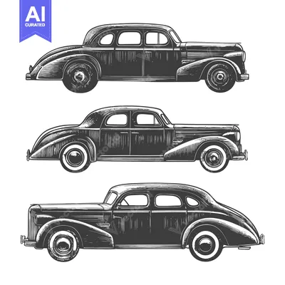 Vintage Car Side View Sketch Set