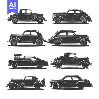 Vintage Car Silhouettes Collection in Black and White