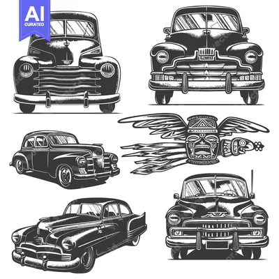 Vintage Cars with Tribal Design and Flying Eagle