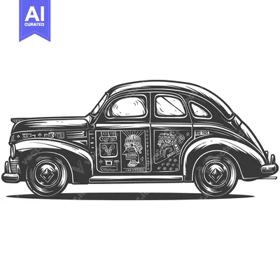Vintage Car with Aztec-Inspired Graphic Design