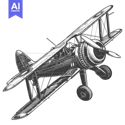 Aset premium populer: Vintage Hand Drawn Illustration of a Biplane