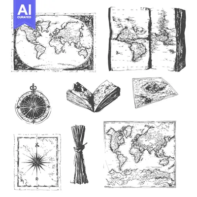 Vintage Hand-Drawn Illustration of Navigation Tools