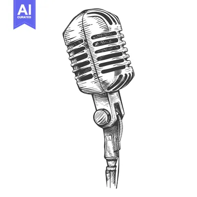 Vintage Microphone Hand-Drawn Sketch with Detailed Features