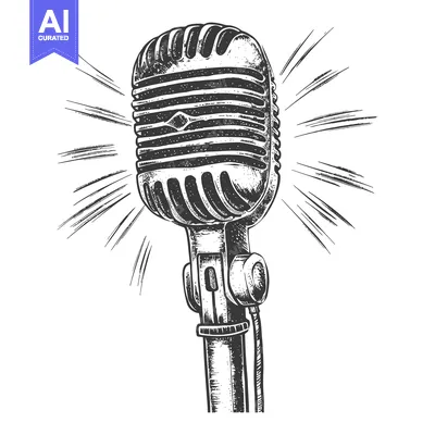 Vintage Microphone with Radial Lines Sketch