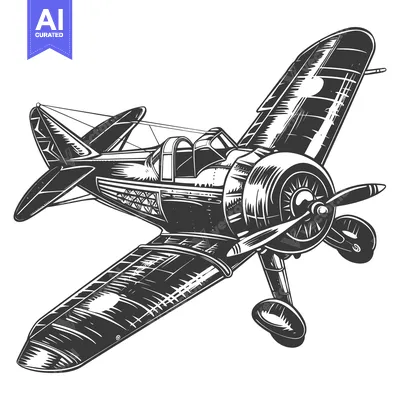 Vintage Monochrome Illustration of a Propeller Airplane
