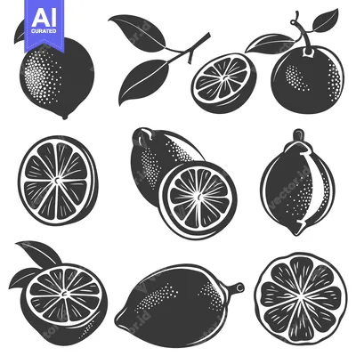 Aset premium populer: Vintage monochrome illustrations of lemons and limes