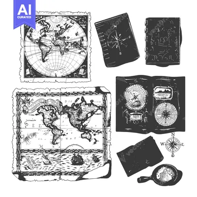 Vintage Navigation Tools and Maps for Exploration