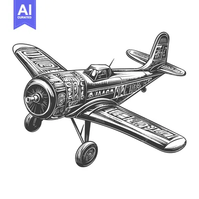 Vintage Propeller Airplane with Detailed Engine Illustration