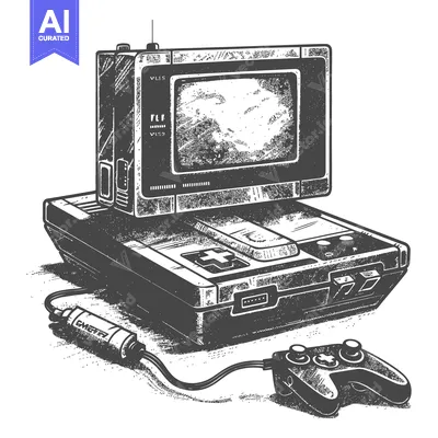 Vintage Retro Gaming Console with Controller and Cartridge