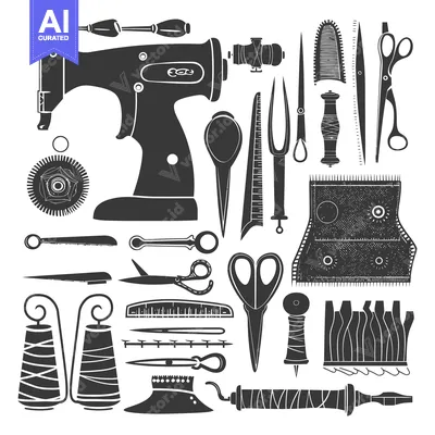 Vintage Sewing Machine and Accessories Silhouettes