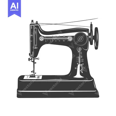 Vintage Sewing Machine Illustration in Black and White