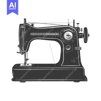Vintage Sewing Machine Illustration in Black and White