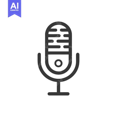 Minimalist Microphone Icon: Retro Style, Dark Gray Outline on White Ba