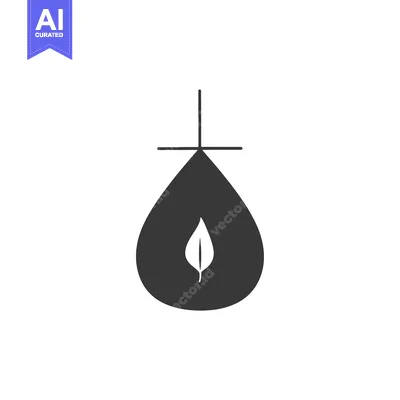 A Black Drop with a White Leaf and a Cross Above it