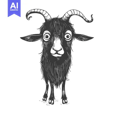 A Black Goat With Big Eyes and Curled Horns