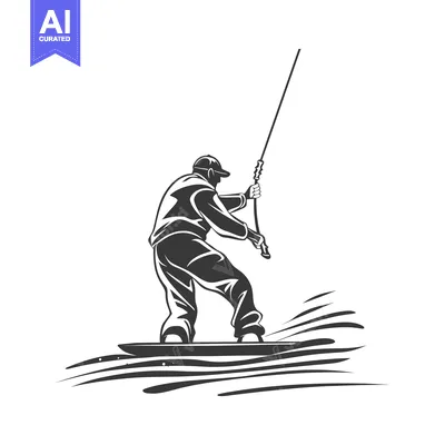 Wakeboarding Silhouette with Rider Holding Rope