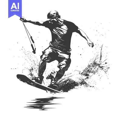 Wakeboarding Silhouette with Splashing Water