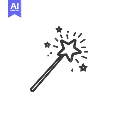 Whimsical Magic Wand Icon with Sparkling Stars on White Background