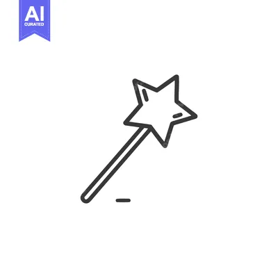 Minimalist Magic Wand Icon: Star-Tipped, Clean Line Art Design