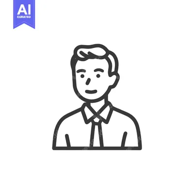 Aset desain premium: Minimalist Line Art: Smiling Man in Shirt and Tie Icon