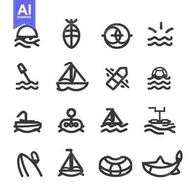 Water Activities Line Icons Set