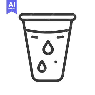 Minimalist Water Glass Icon with Droplets, Clean Line Art Design