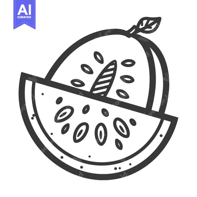 Watermelon Slice with Seeds and a Leaf