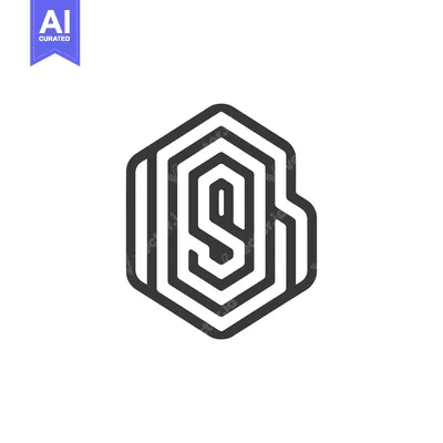 Aset desain premium: A Black Line Art Graphic of a Hexagon with a Letter 'B' in the Center