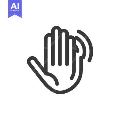 Minimalist Waving Hand Icon with Motion Lines on White Background