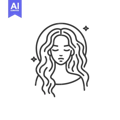 Minimalist Line Art: Serene Woman with Flowing Hair and Sparkling Star