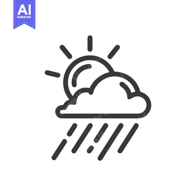 Minimalist Icon of Sun Partially Obscured by Rain Cloud with Falling R
