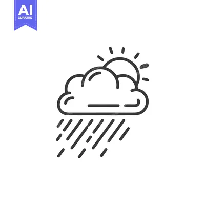 Minimalist Icon of Sun Peeking Behind Rain Cloud, Weather Concept
