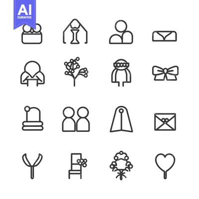 Wedding Ceremony and Reception Line Icons