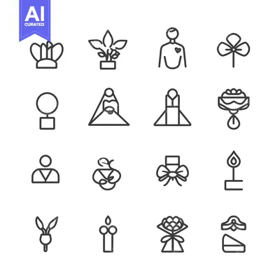 Wedding Ceremony Outline Icon Set