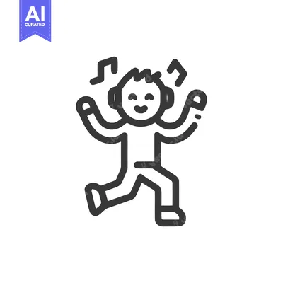 Joyful Dancing Icon: Cheerful Figure with Headphones and Music Notes