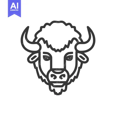 Minimalist Bison Head Icon: Bold Outline, Wildlife Symbol, Vector Illu