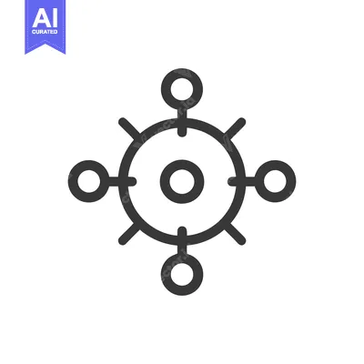 Aset desain premium: Centralized Network Connection Icon: Hub with Four Nodes, Dark Gray on