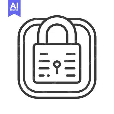 Premium design asset: A  black line drawing of a closed padlock with a double square outline
